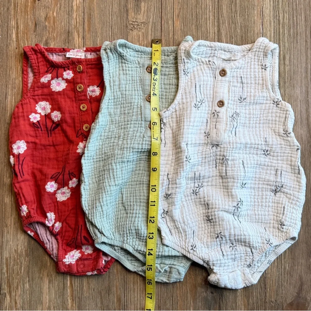 Cat & Jack Grayson Mini Sleeveless Baby Romper Set Orange/Red, Mint Green, Cream